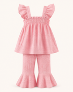 Baby Ruffled Trim Textured Top and Pants Set