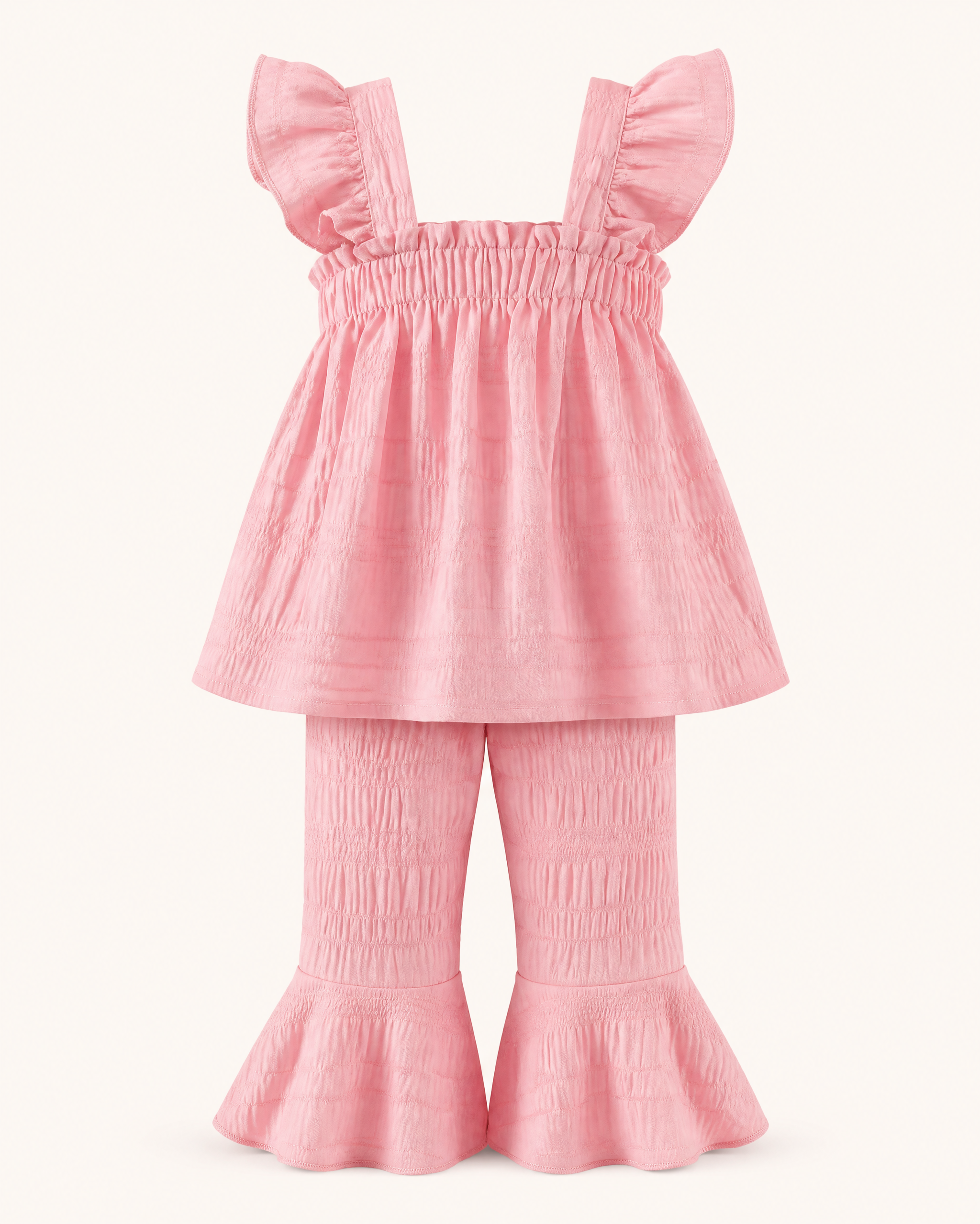 Baby Ruffled Trim Textured Top and Pants Set
