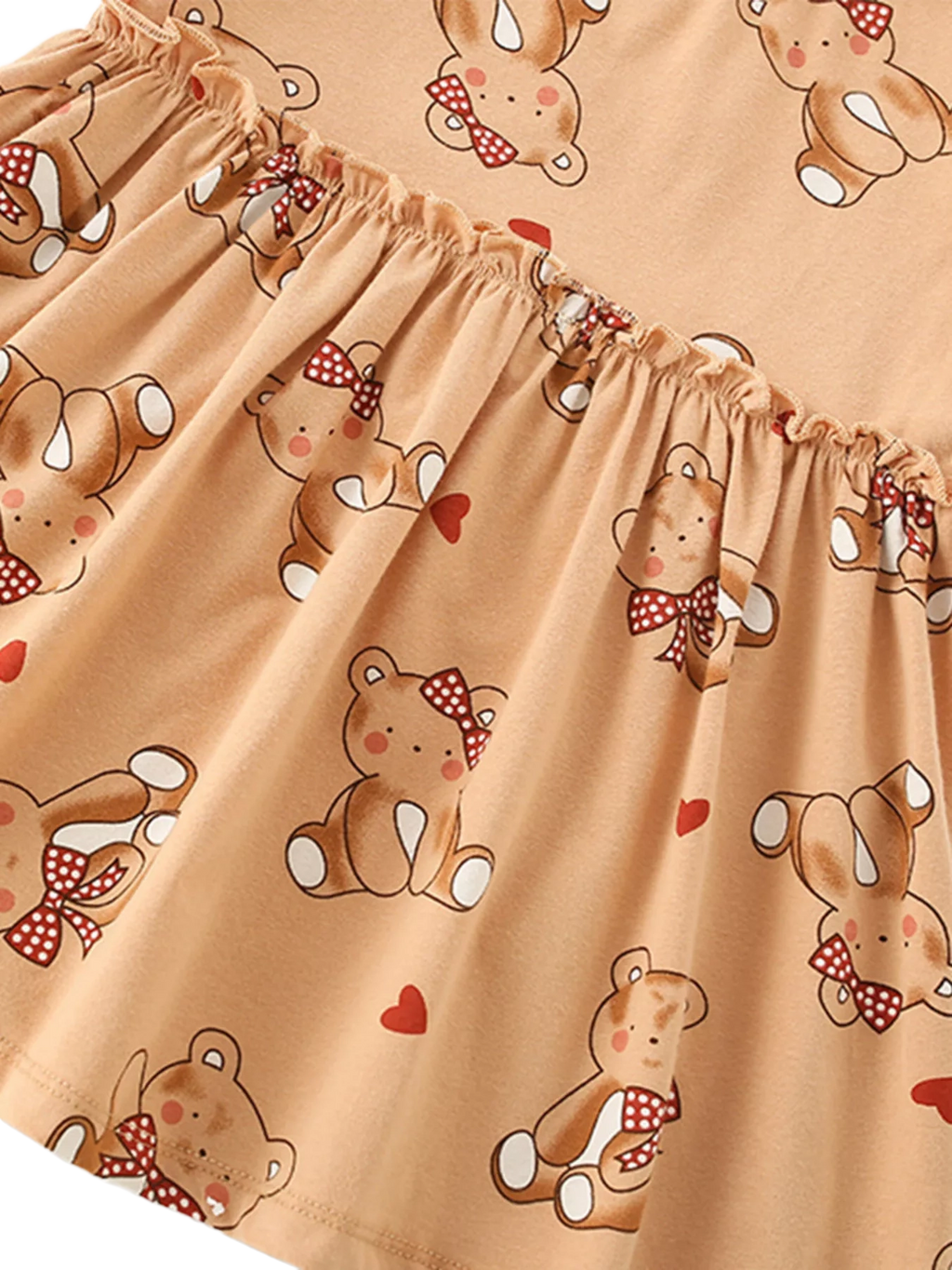 Cute Bear Print Ruffle Hem Casual Dress
