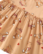 Kids’ Teddy Bear Print Short Sleeve Ruffle Waist Dress
