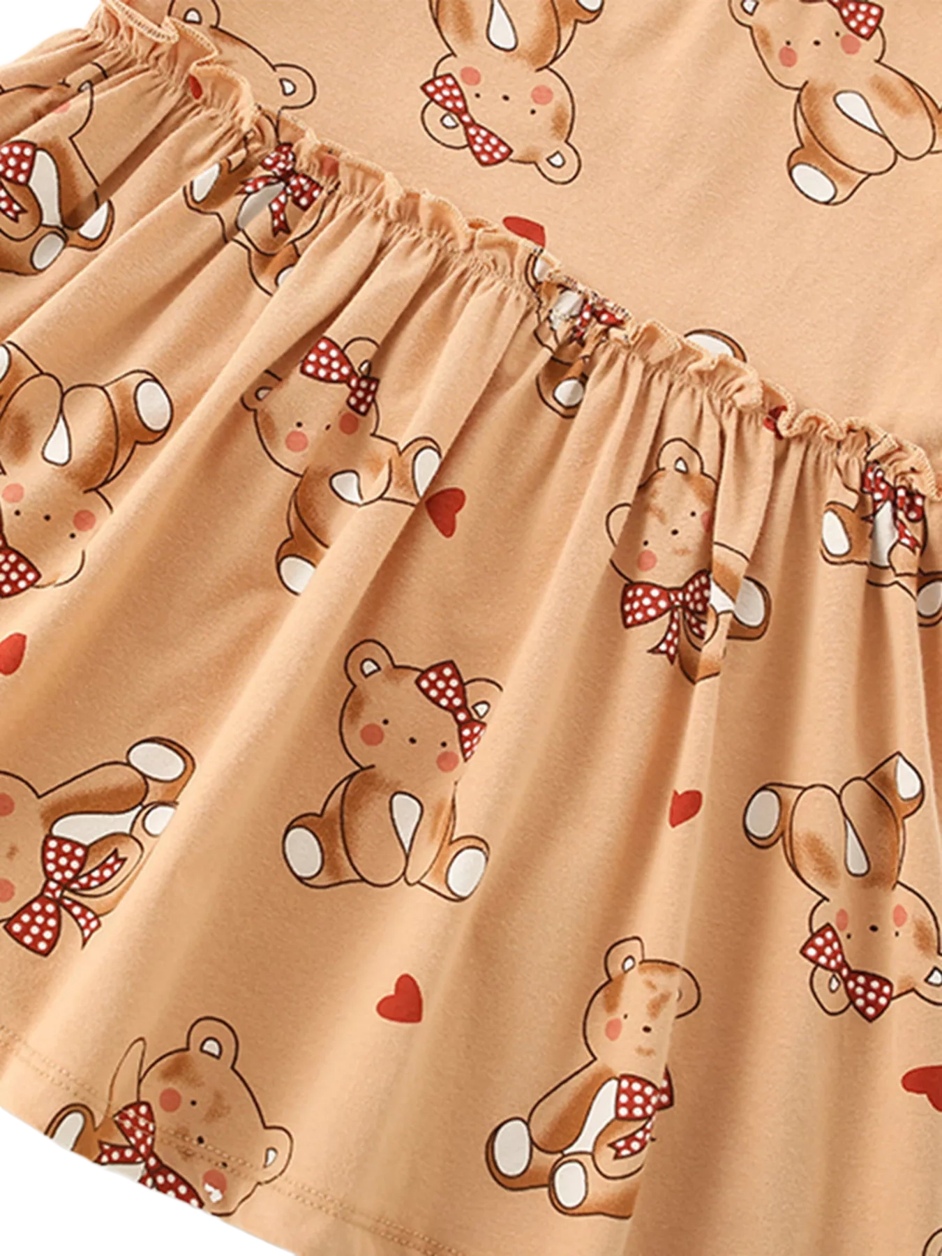 Cute Bear Print Ruffle Hem Casual Dress