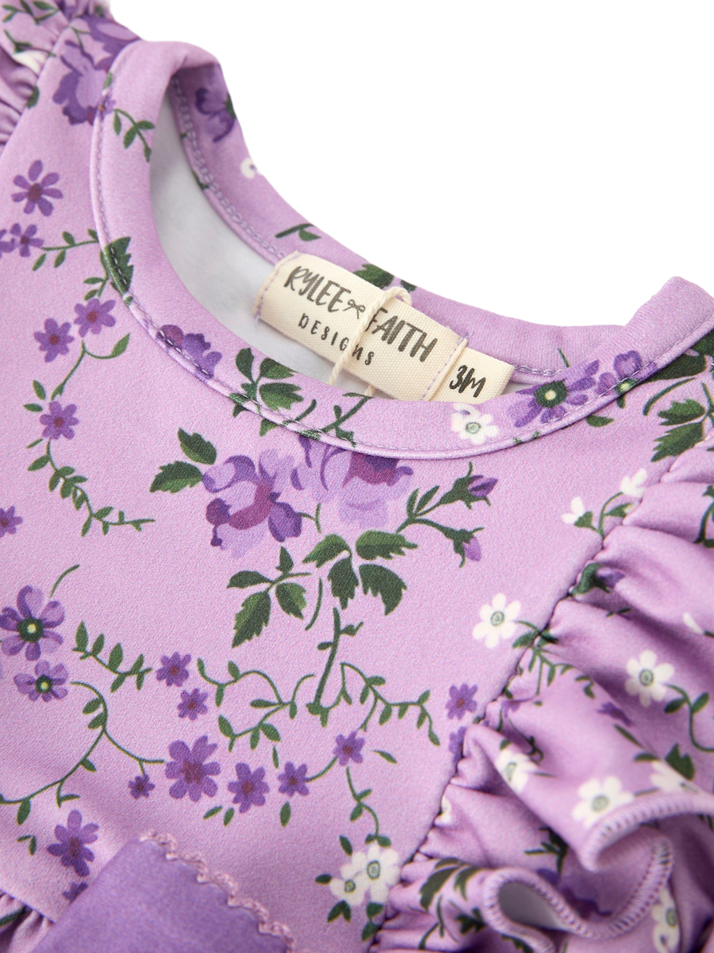 Fall Lavender Floral Print Girls Long Sleeve Romper