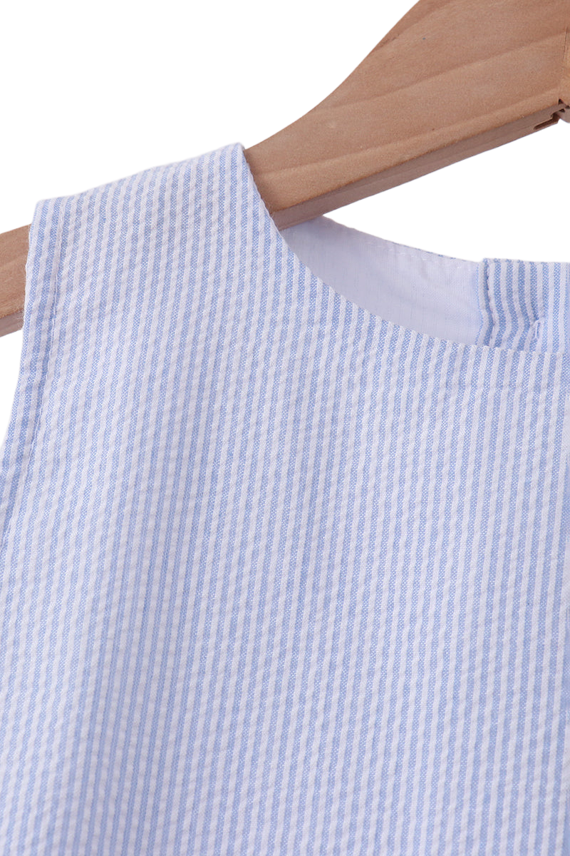 Kids Blue Seersucker Stripe Scalloped Dress