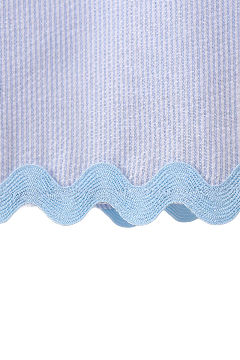 Kids Blue Seersucker Stripe Scalloped Dress