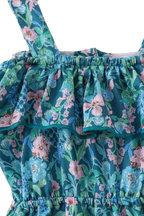 Lily Floral Cold-Shoulder Kids Jumpsuit - Blue