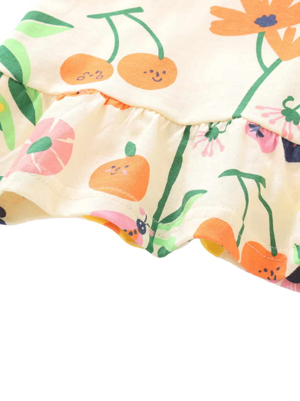 Floral & Fruit Print Ruffled Hem T-Shirt