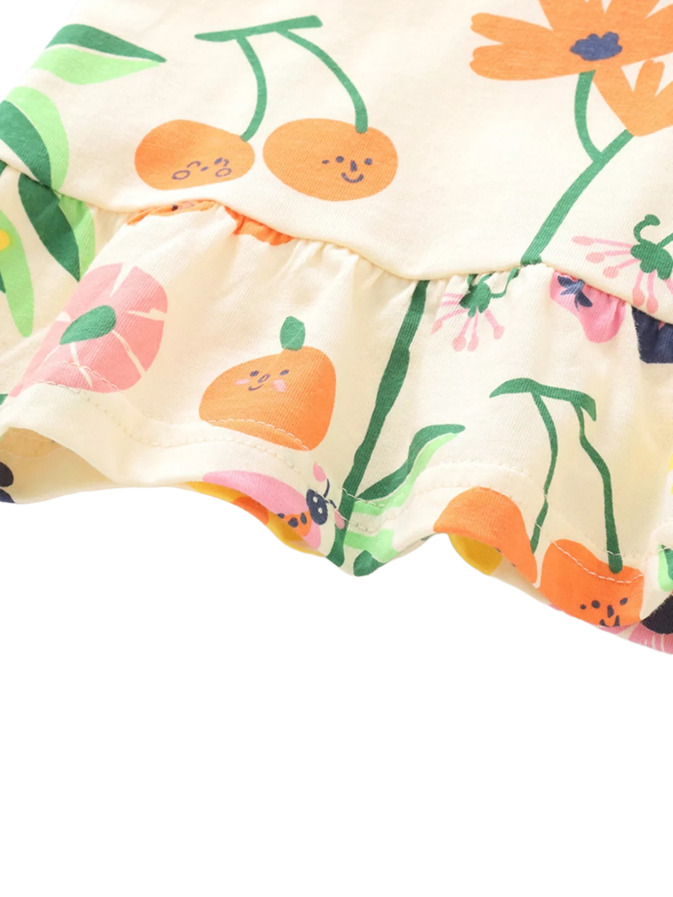 Floral & Fruit Print Ruffled Hem T-Shirt