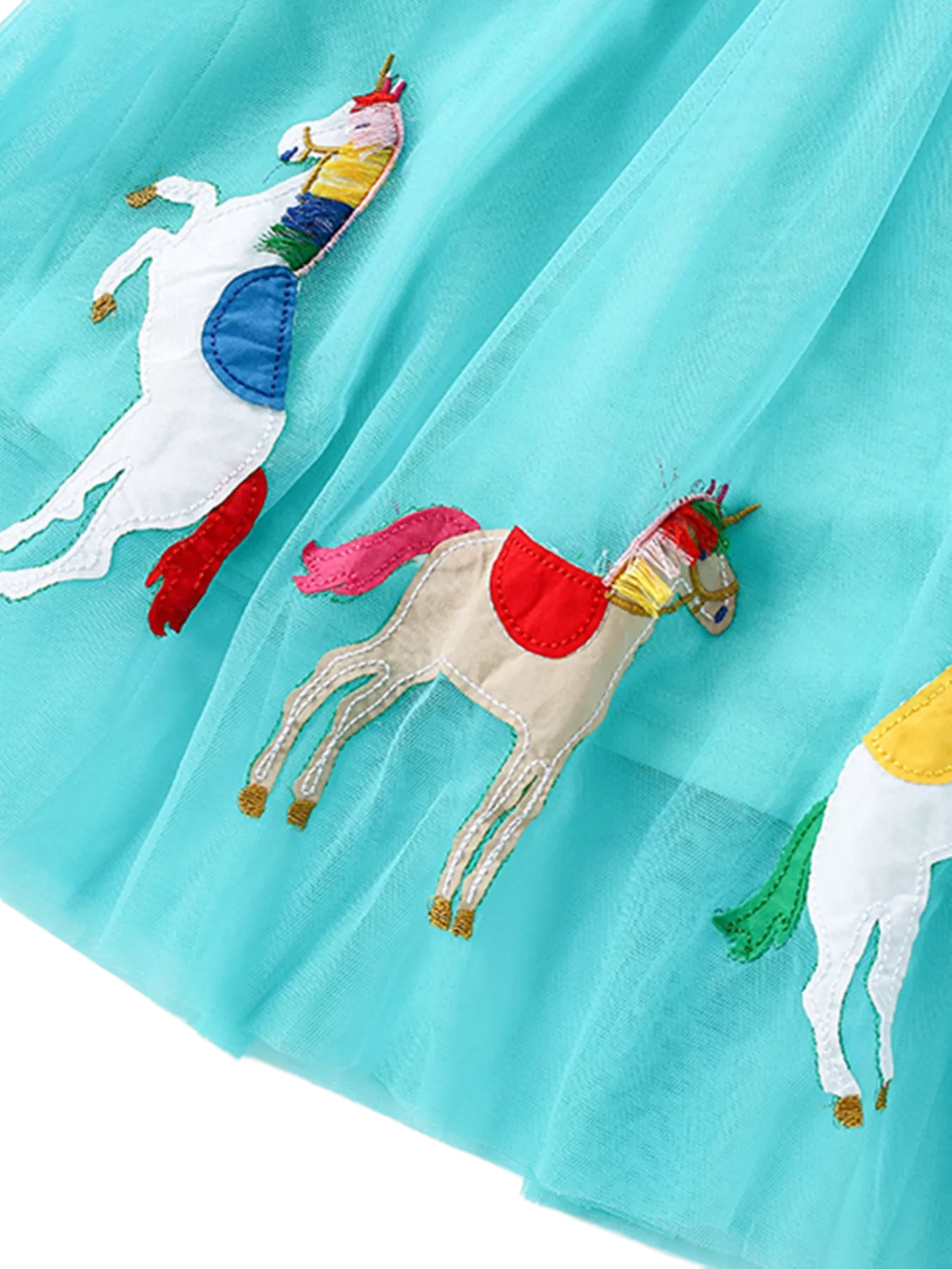 Striped Unicorn Embroidered Tulle Dress