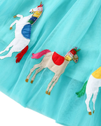 Kids Striped Unicorn Embroidered Tulle Dress