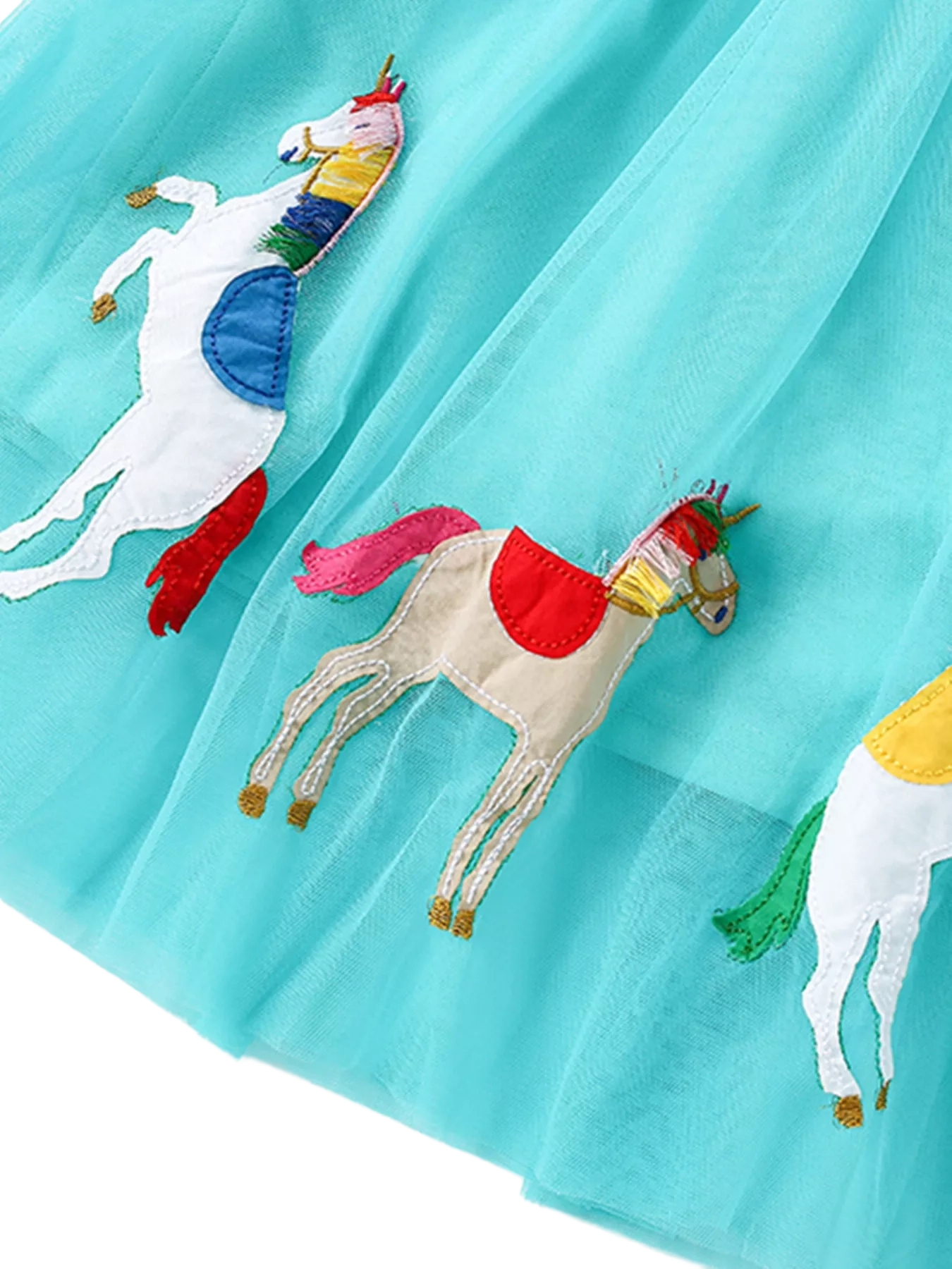 Striped Unicorn Embroidered Tulle Dress