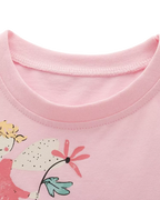 Kids’ Pink Cartoon Graphic Short Sleeve Cotton Blend Dress