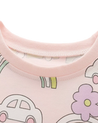 Kids’ Blush Pink Car, Rainbow and Flower Print Short Sleeve Dress