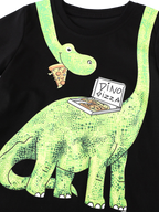 Kids Black Dinosaur Pizza T-Shirt and Gray Shorts Set