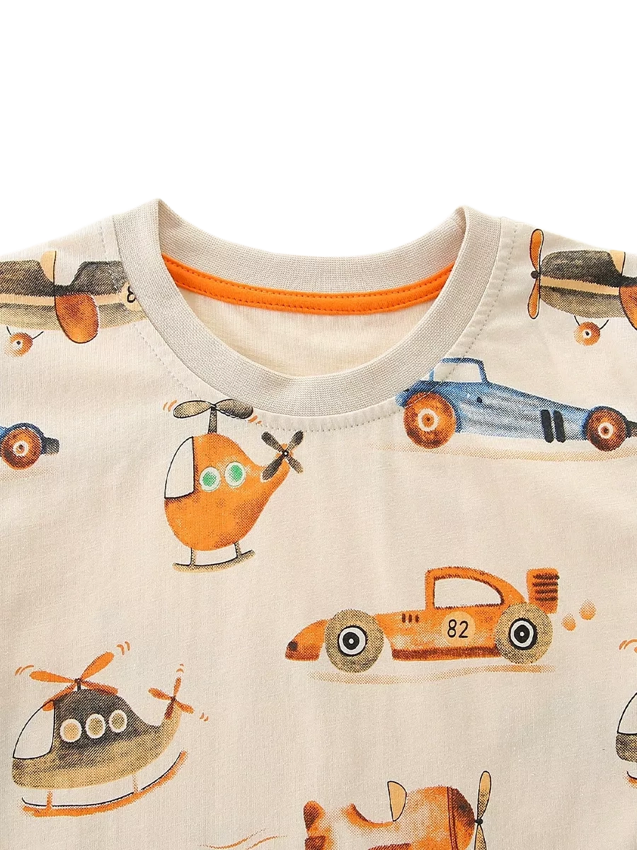 Cartoon Vehicle Print T-Shirt & Shorts Set