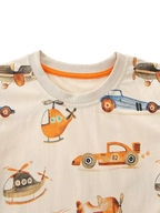 Kids Cartoon Vehicle Print T-Shirt and Shorts Set