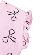 Kids Pink Bow Print Ruffle Sleeve Cotton Dress