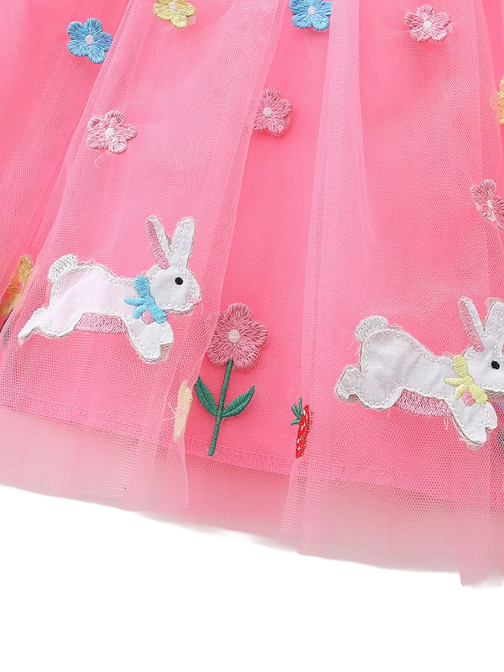 Striped Tulle Dress with Bunny Applique