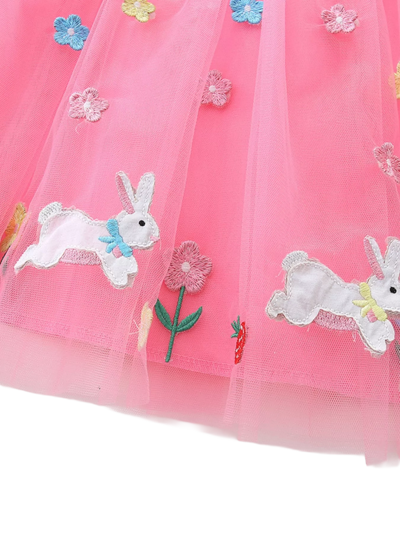 Striped Tulle Dress with Bunny Applique