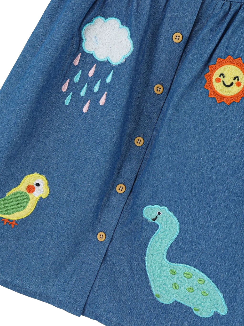 Embroidered Denim A-Line Dress