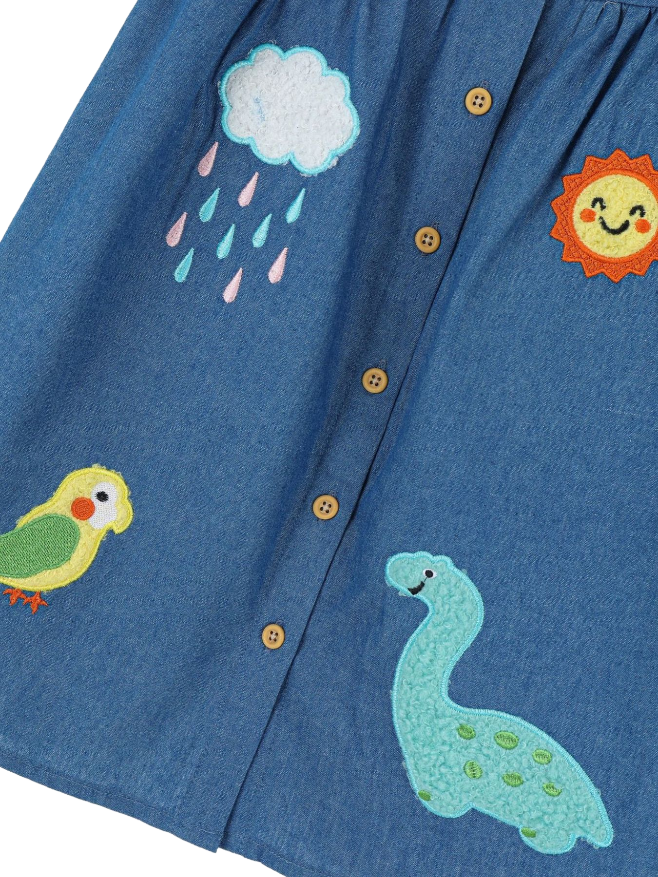 Embroidered Denim A-Line Dress