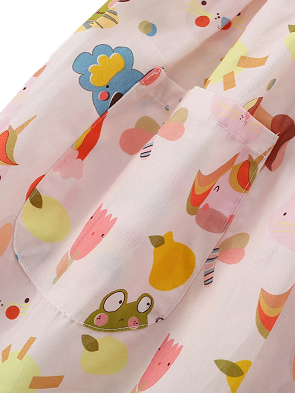Cartoon Print Button-Front Dress with Pockets