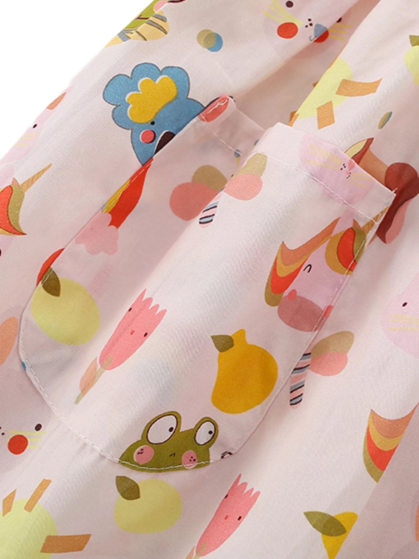 Cartoon Print Button-Front Dress with Pockets