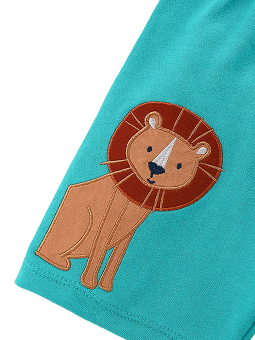 Cartoon Rocket Graphic Tee and Lion Applique Shorts Set