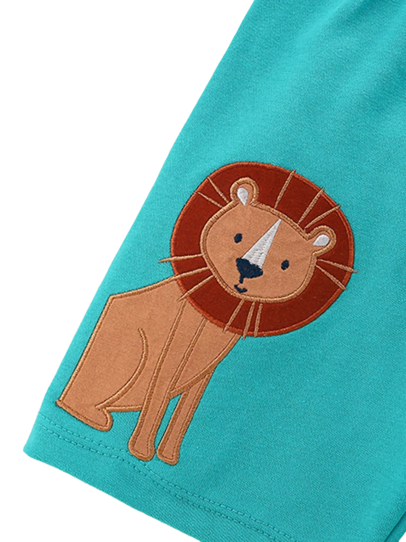 Cartoon Rocket Graphic Tee and Lion Applique Shorts Set