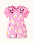 Baby Ruffle Trim Ribbed Top and Daisy Overalls Set