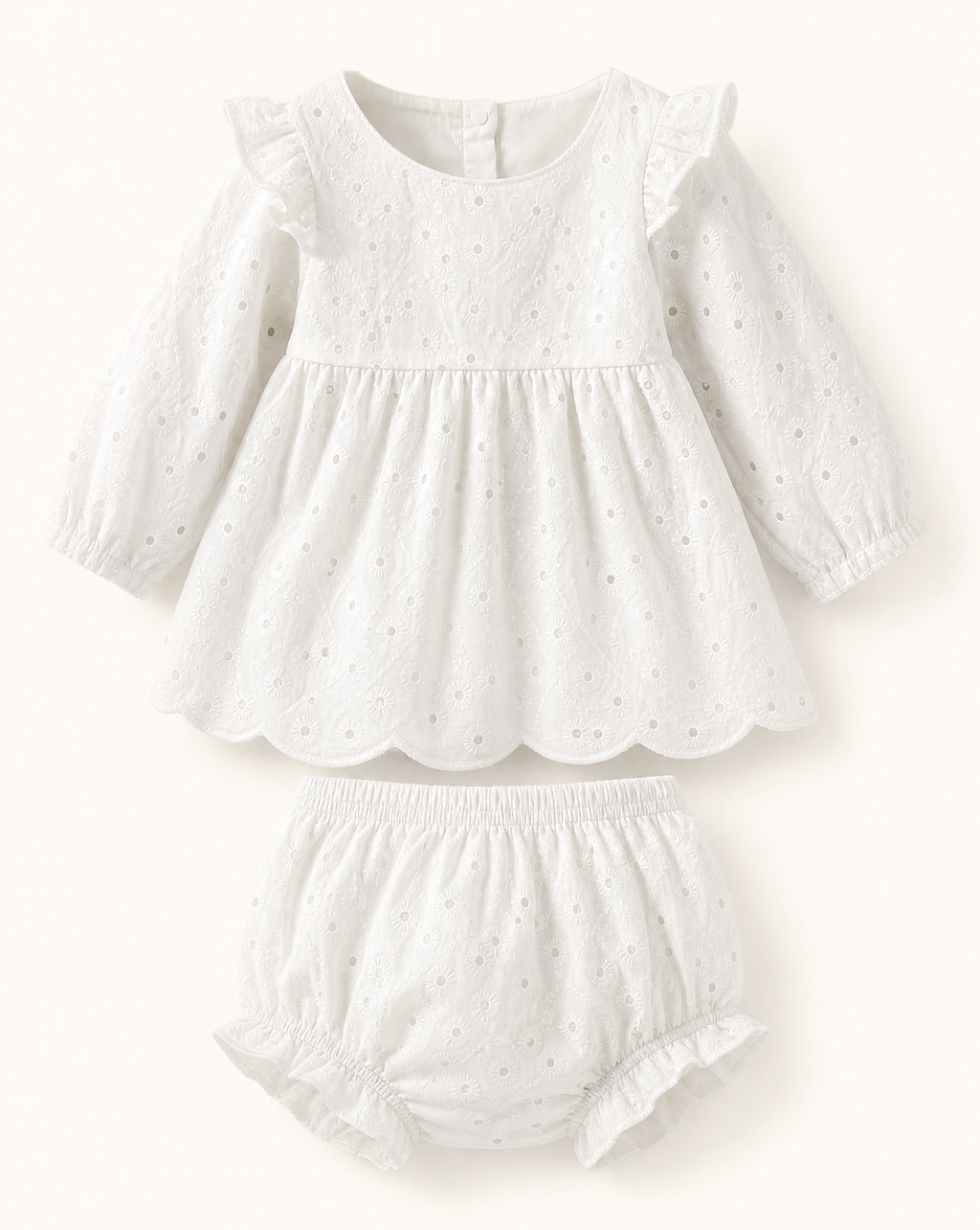Baby Eyelet Embroidered Ruffled Top and Shorts Set