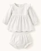 Baby Eyelet Embroidered Ruffled Top and Shorts Set