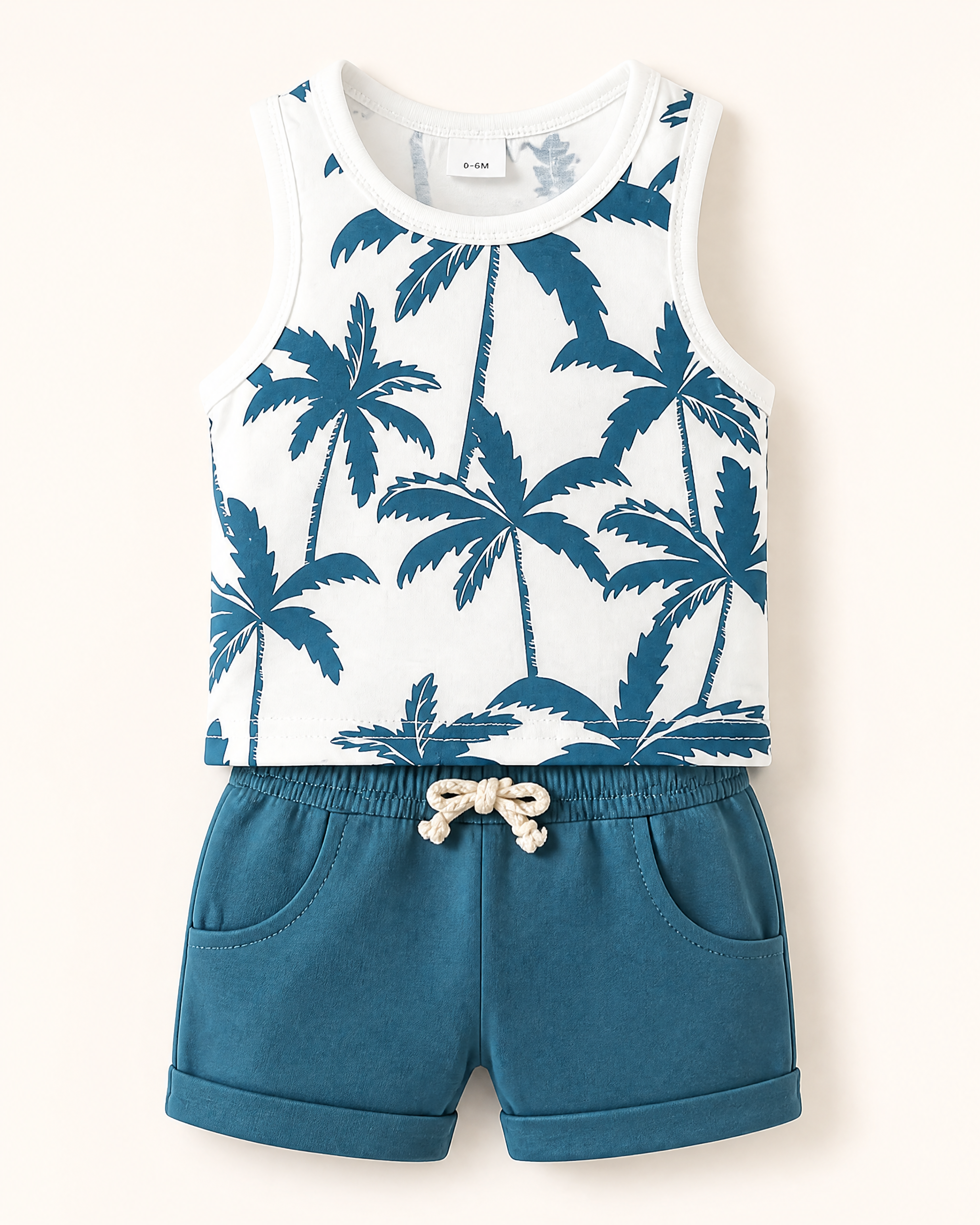 Baby Tropical Palm Print Tank Top and Shorts Set