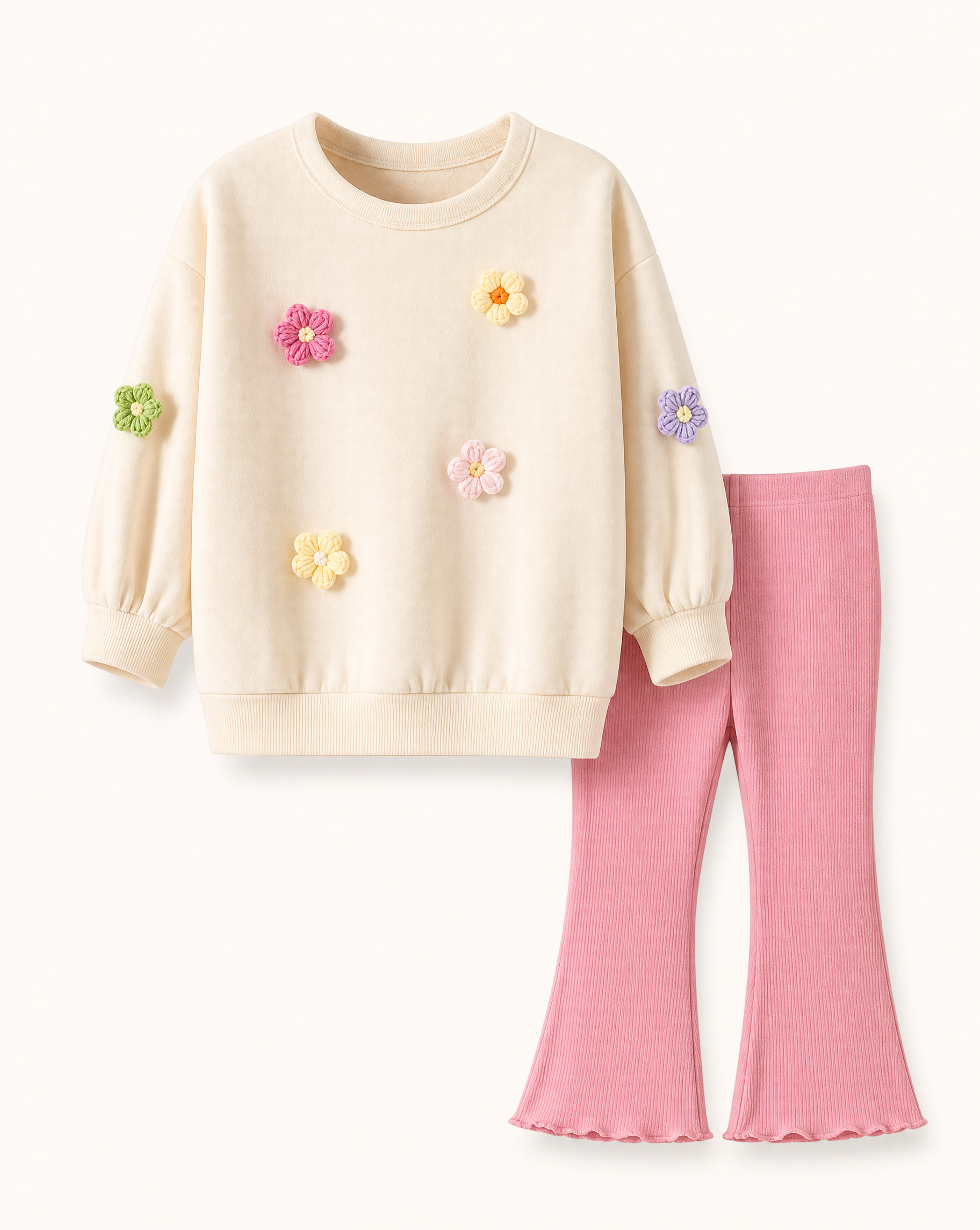 Crewneck Sweatshirt and Ribbed Flare Pants Set