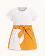 Baby Ribbed Knit Top & Bow Colorblock Skirt Set