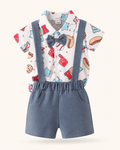 Baby USA Print Bow Bodysuit and Suspender Shorts Set