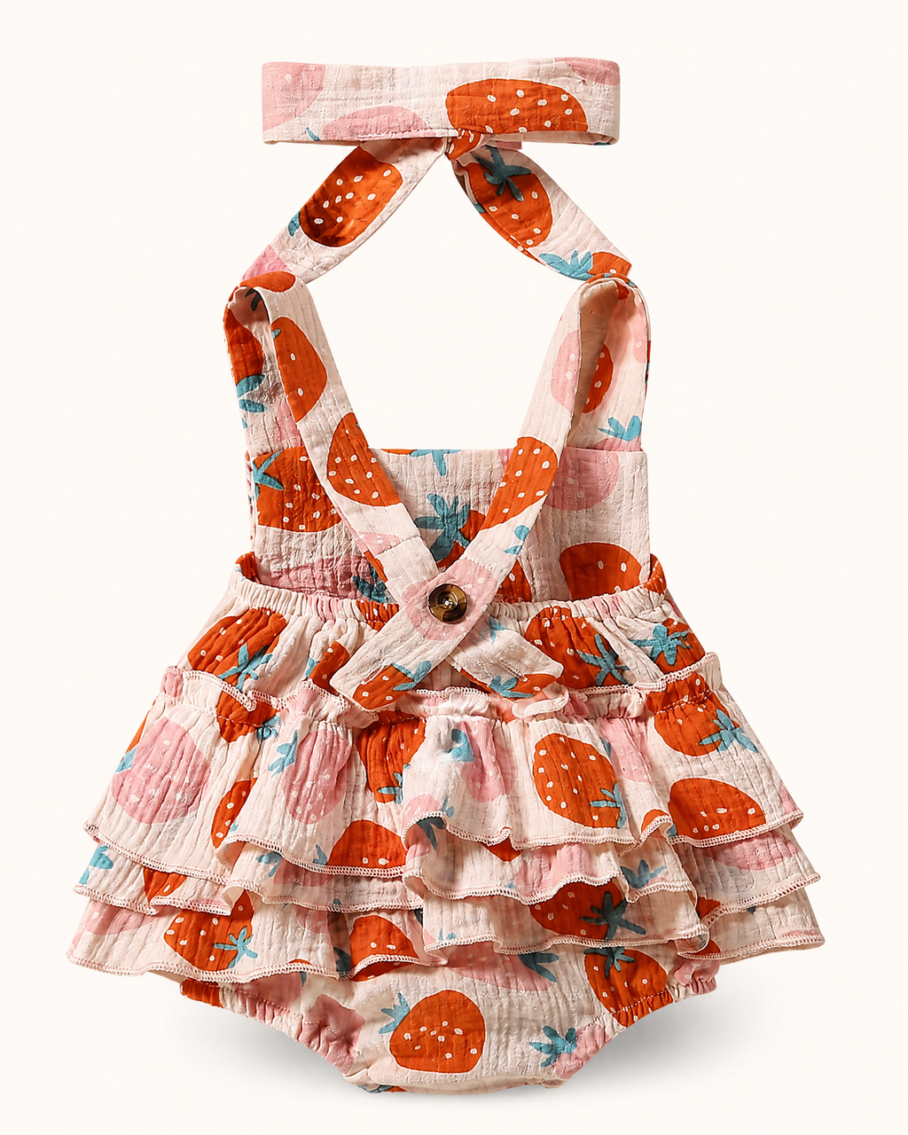 Baby Strawberry Print Ruffle Trim Bodysuit and Headband Set