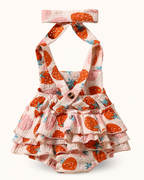Baby Strawberry Print Ruffle Trim Bodysuit and Headband Set