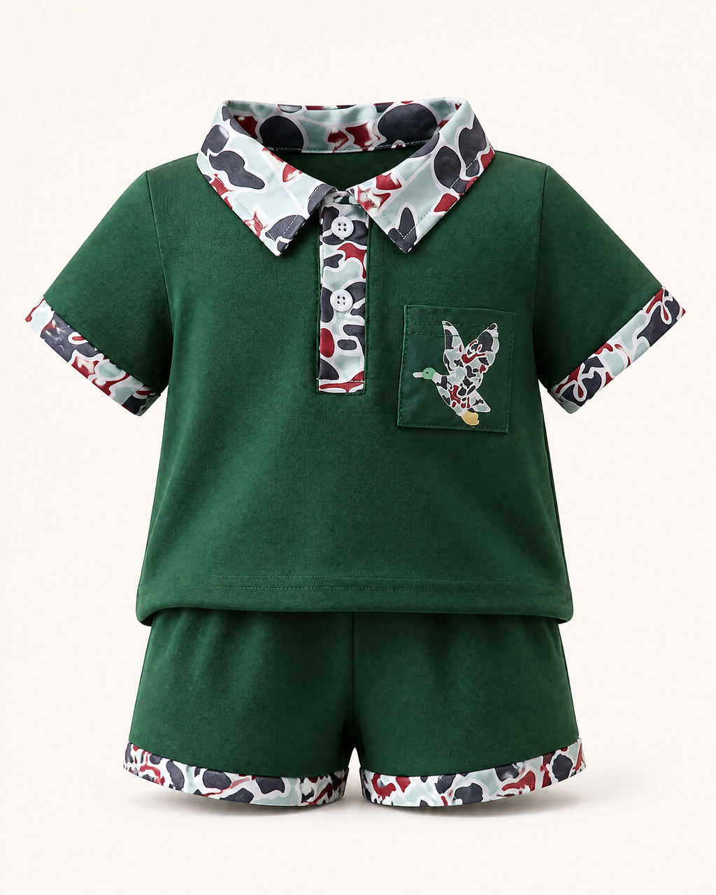 Baby  Duck Print Polo Shirt & Shorts Set