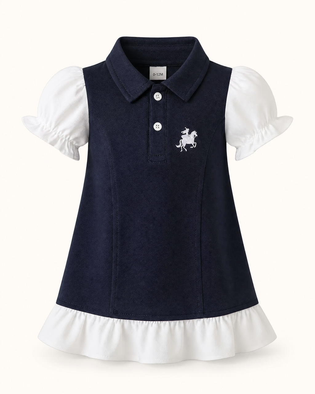 Baby Navy Embroidered Polo Ruffle Dress