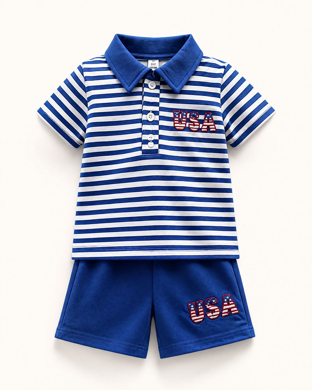 Baby  Patriotic Striped Polo and Shorts Set