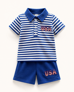 Baby  Patriotic Striped Polo and Shorts Set