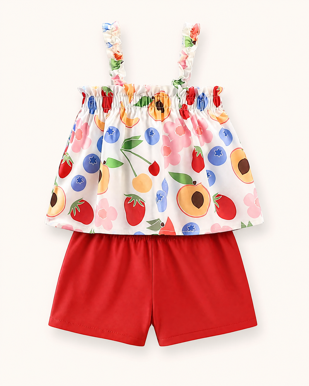 Baby Fruit Print Tank Top and Solid Shorts Set