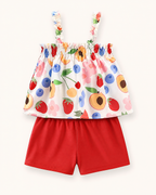 Baby Fruit Print Tank Top and Solid Shorts Set