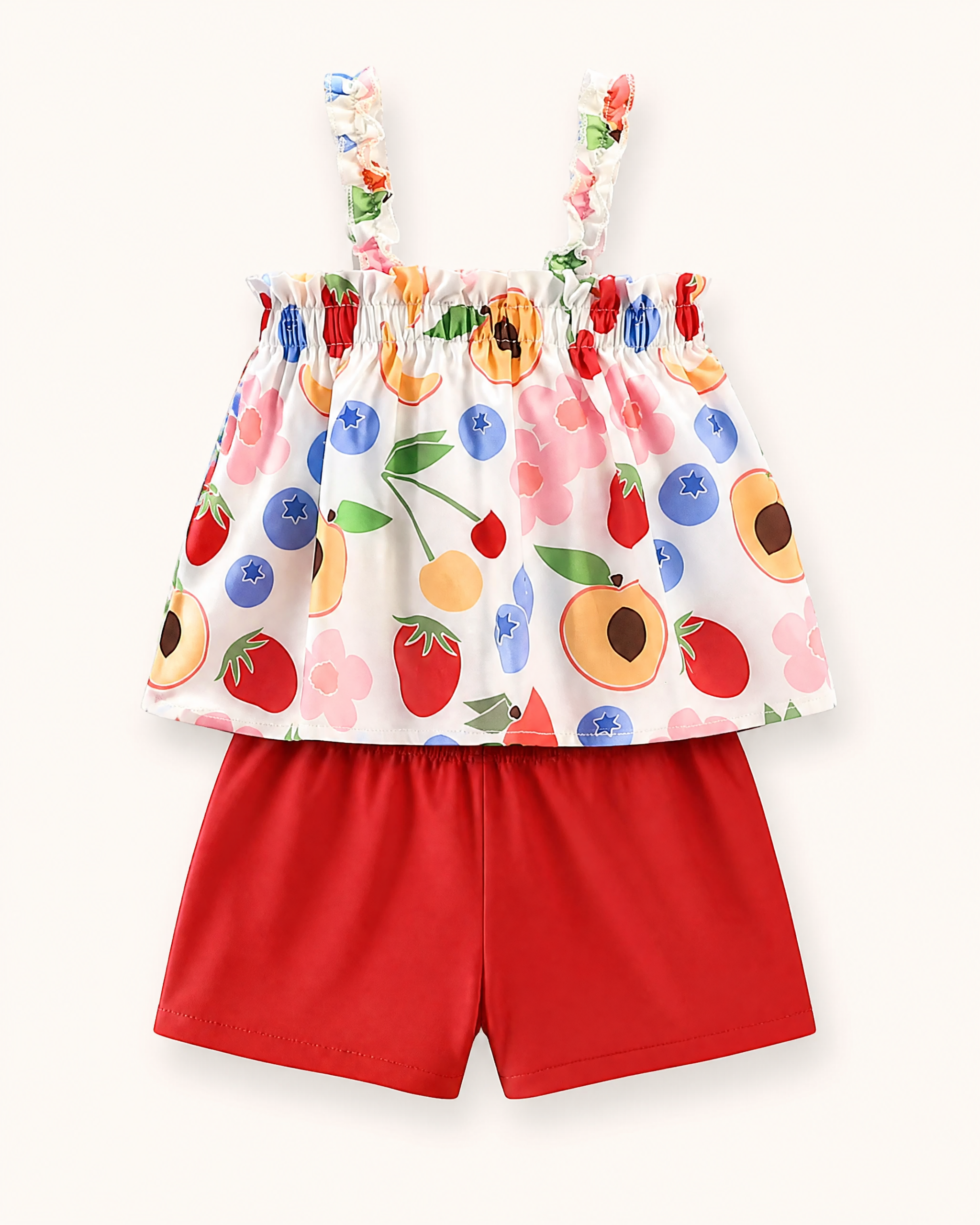 Baby Fruit Print Tank Top and Solid Shorts Set