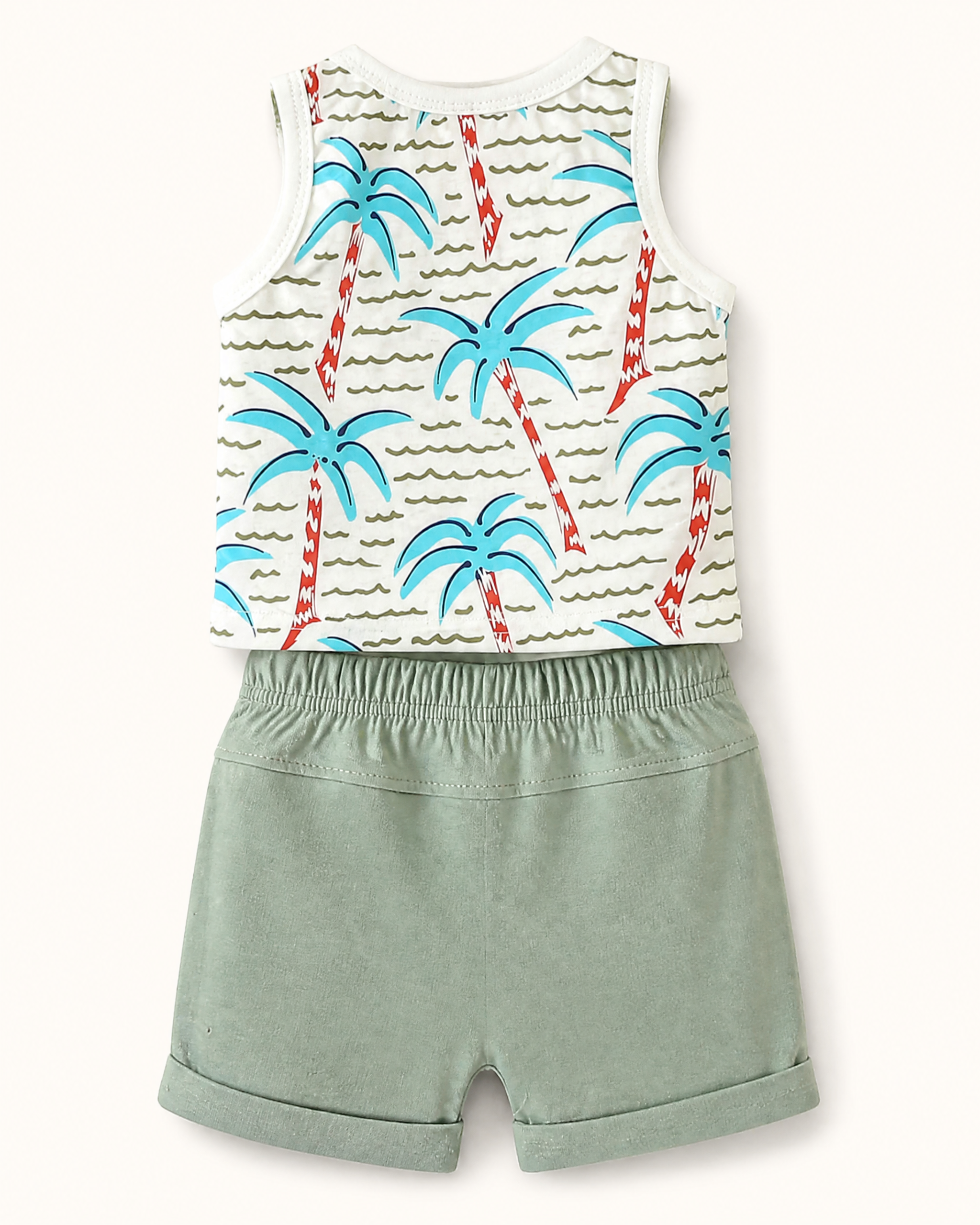 Baby Tropical Palm Print Tank Top and Shorts Set