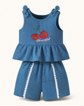 Baby Cherry Graphic Peplum Tank and Lace-Trim Shorts Set