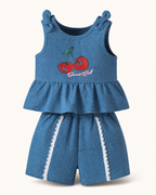 Baby Cherry Graphic Peplum Tank and Lace-Trim Shorts Set