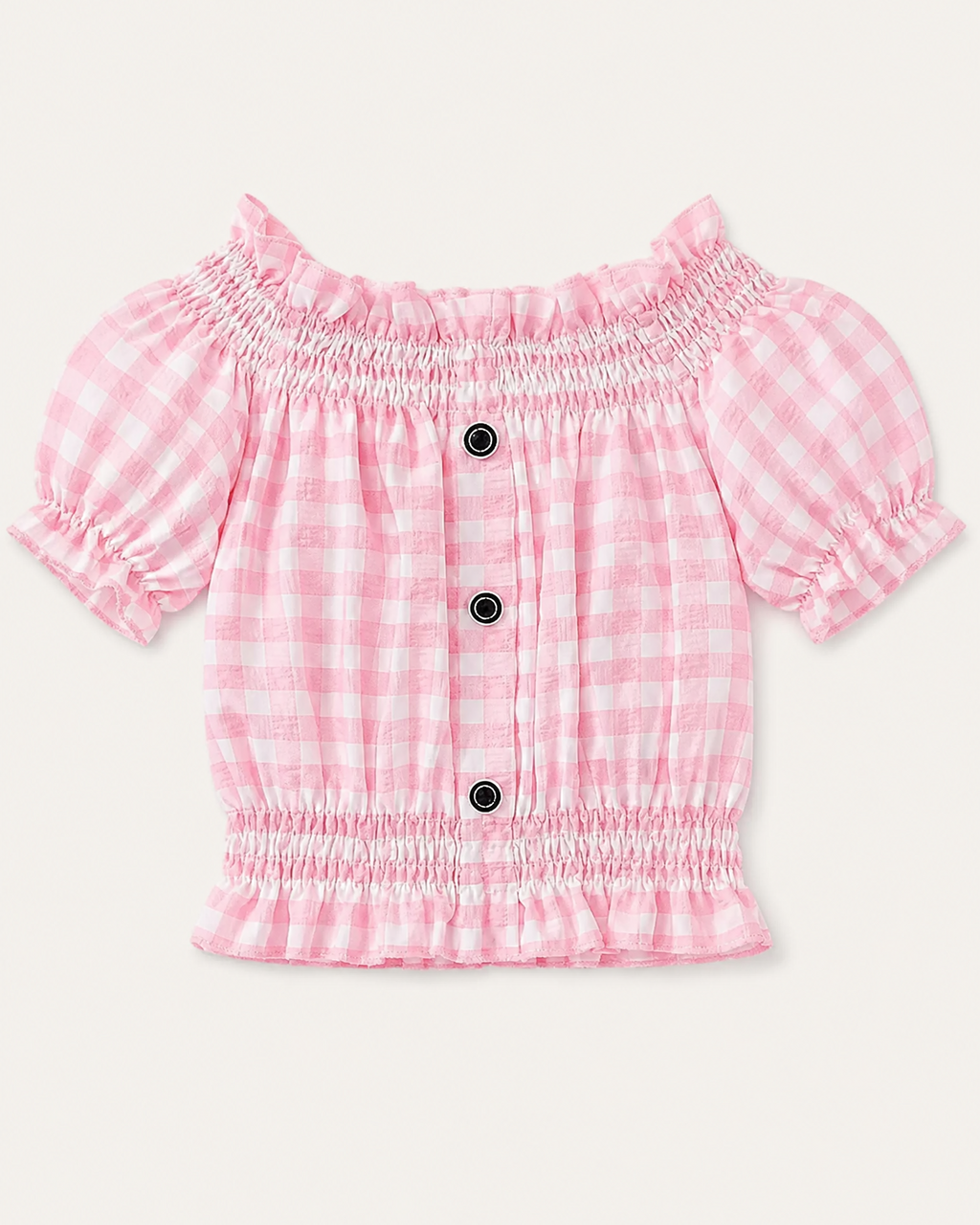 Kids Gingham Ruffle Top & Denim Shorts Set