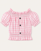 Kids Gingham Ruffle Top & Denim Shorts Set