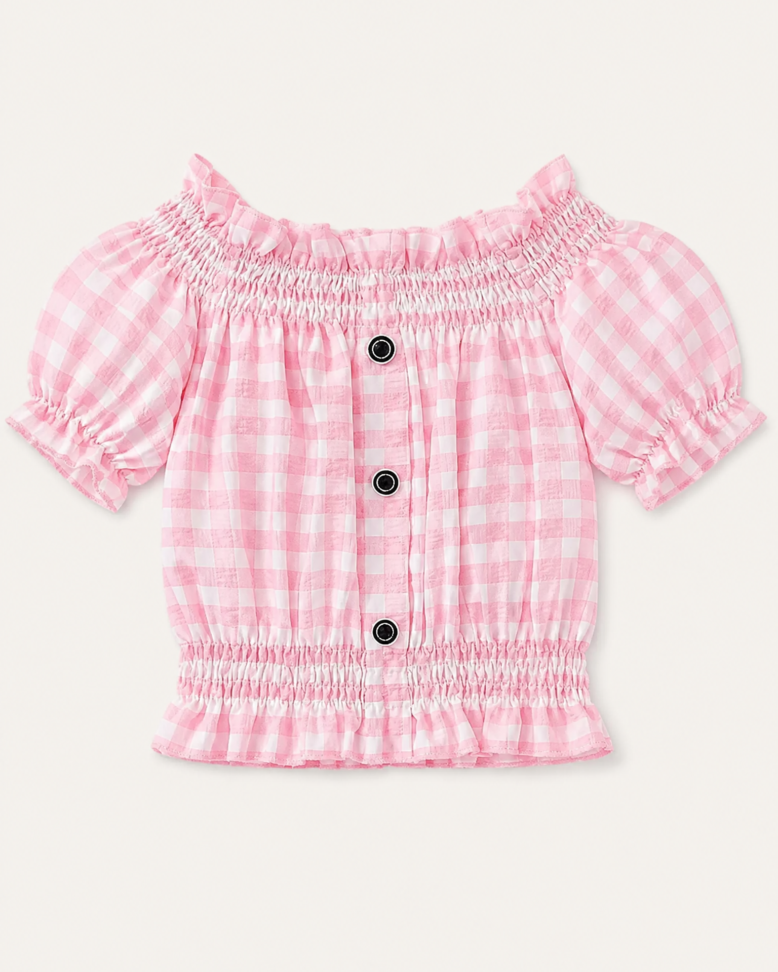 Kids Gingham Ruffle Top & Denim Shorts Set